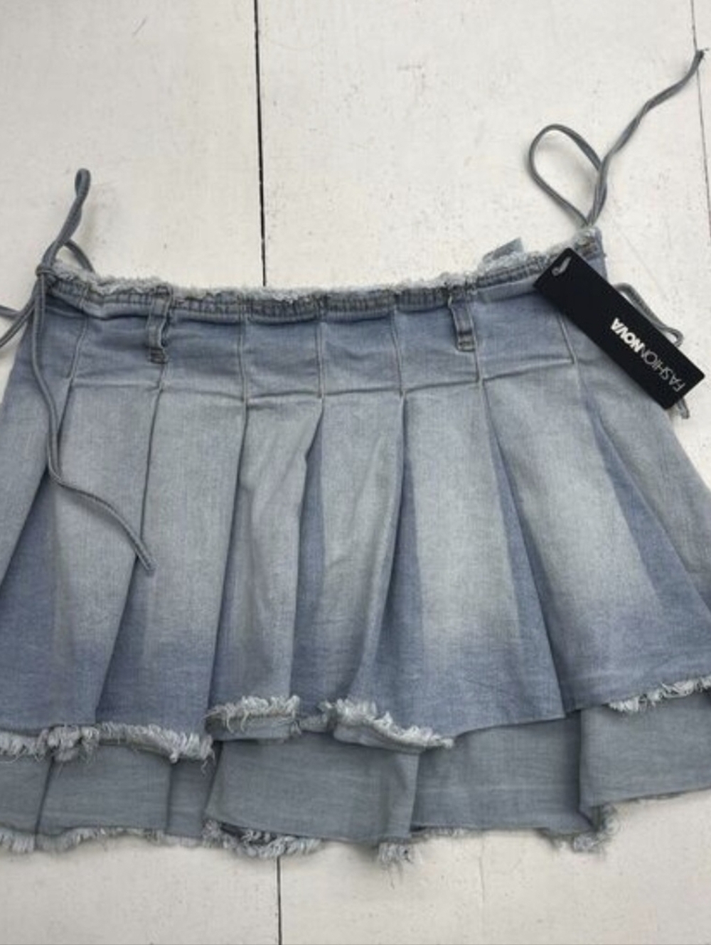 Fashion Nova Light Blue Denim Pleated Mini Skirt